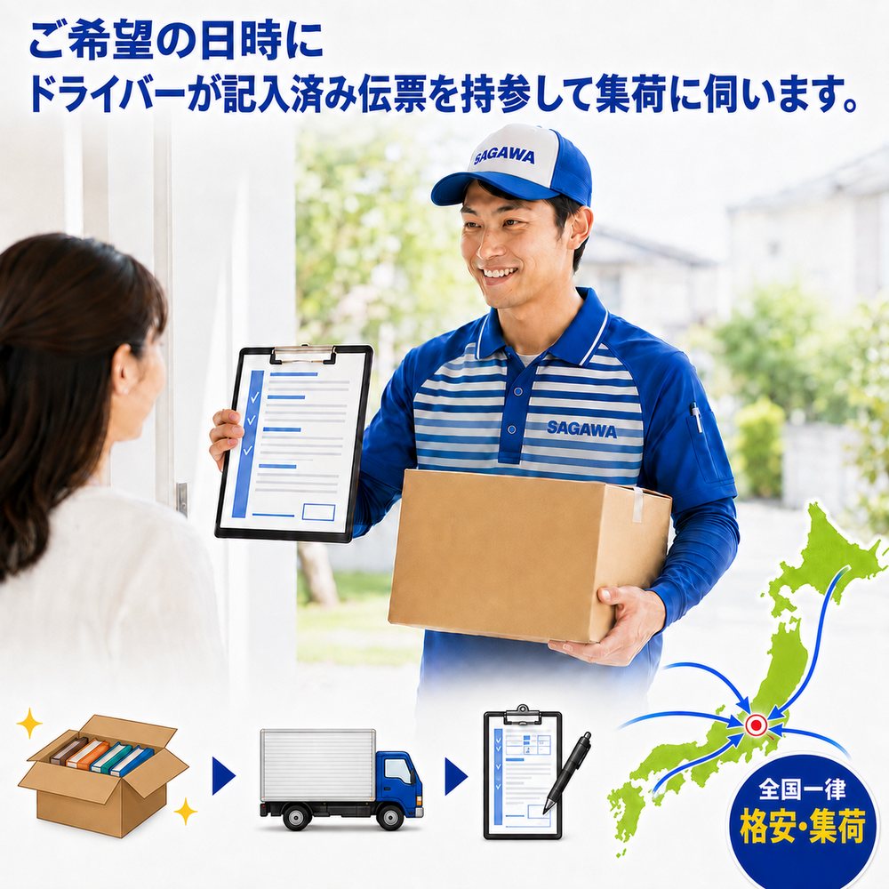 ご希望の日時にドライバーが記入済み伝票を持参して集荷に伺います。全国一律・格安集荷